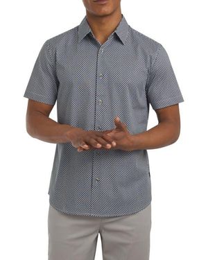 DKNY Campbell Short Sleeve Stretch Cotton Button-Up Shirt - Gray