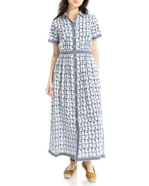 Max Studio Printed Maxi Shirtdress - Blue
