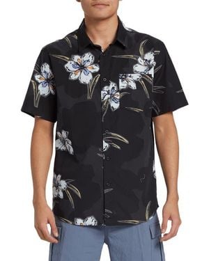 Quiksilver Apero Floral Short Sleeve Stretch Cotton Button-Up Shirt - Black