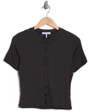 Rag & Bone Essie Short Sleeve Button-Up Crop T-Shirt - Black