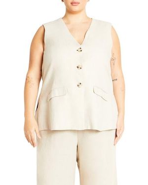 City Chic Nala Linen Blend Vest - Natural