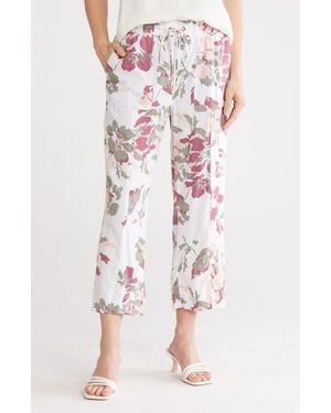Ellen Tracy Wide Leg Linen Blend Drawstring Crop Pants - White