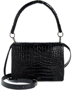 GU_DE Medium Fame Croc Embossed Shoulder Bag - Black