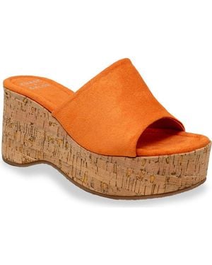 In Touch Footwear Rita Open Toe Cork Platform Wedge Sandal - Orange