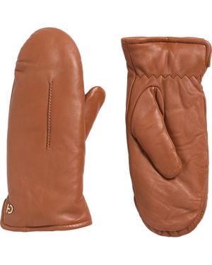 Cole Haan Faux Fur Lined Leather Mittens - Brown