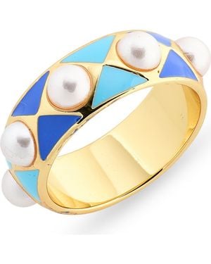 Nordstrom Rack Faux Pearl & Enamel Band Ring - Blue