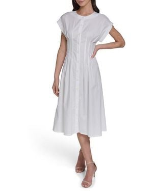 Calvin Klein Pintuck Fit And Flare Shirtdress - White