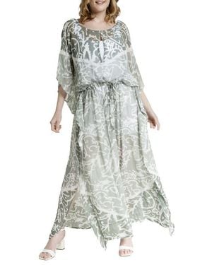 Saachi Abstract Print Cover-Up Kaftan - Gray