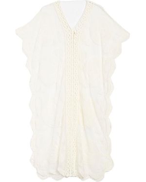 Forgotten Grace Crochet Knit Lace V-Neck Kaftan - White