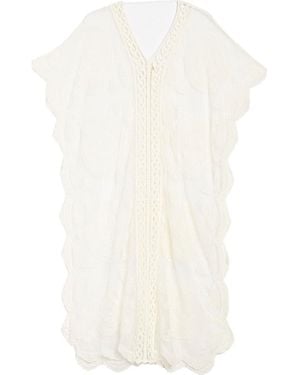 Forgotten Grace Crochet Knit Lace V-Neck Kaftan - White