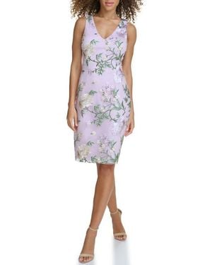 Siena Jewelry Floral Embroidered Mesh Sheath Dress - Multicolor