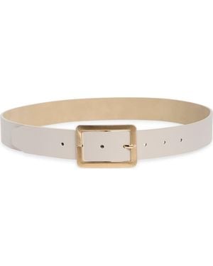 Steve Madden Ribbed Buckle Faux Leather Belt - Natural