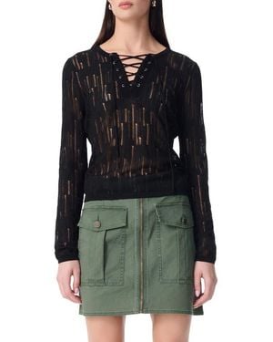 Robert Rodriguez Chiara Distressed Lace-Up Sweater - Black