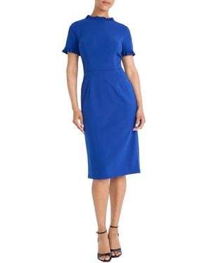 Maggy London Ruffle Short Sleeve Pocket Sheath Dress - Blue