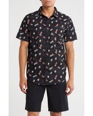 Hurley Freaky Tiki Short Sleeve Cotton Button-Up Shirt - Black