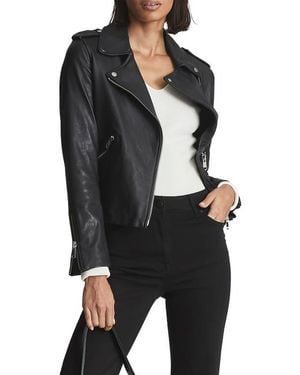 Reiss Gigi Leather Moto Jacket - Black