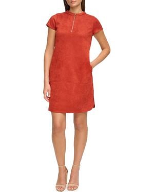 Kensie Faux Suede Shirtdress - Red