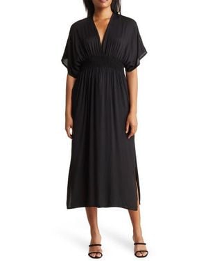 Boho Me Smocked Tie Back Maxi Cover-Up Dress - Black