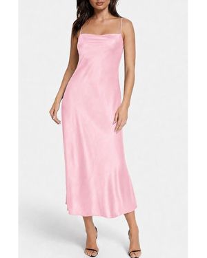 Bebe Crepe Satin Cowl Neck Midi Slipdress - Pink