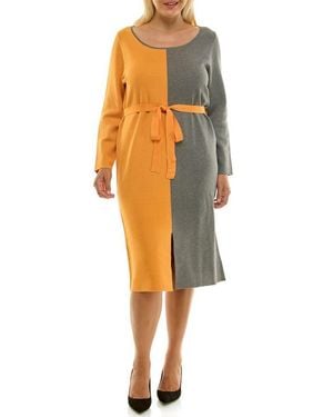 Nina Leonard Boat Neck Long Sleeve Colorblock Sweater Dress - Orange