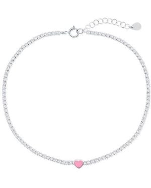 Simona Enamel Heart Cubic Zirconia Tennis Anklet - White