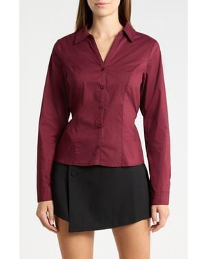 Madden Girl Long Sleeve Button Down Shirt With Tie - Red