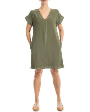 Max Studio V-Neck Contrast Stitch Dress - Green