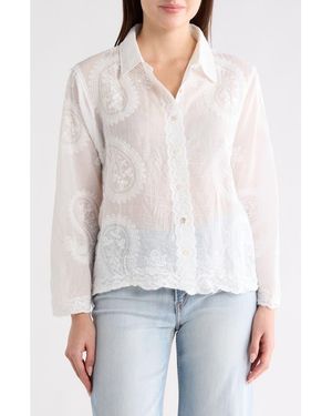 Forgotten Grace Embroidered Button-Up Shirt - White