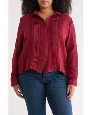 Forgotten Grace Pintuck Cotton Button-Up Shirt - Red