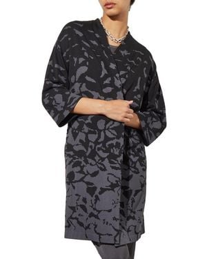Ming Wang Floral Jacquard Belted Jacket - Black