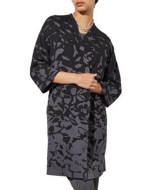 Ming Wang Floral Jacquard Belted Jacket - Black