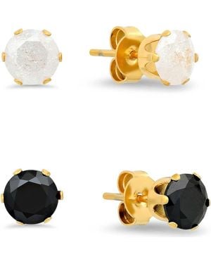 Steeltime Set Of 2 Cubic Zirconia Stud Earrings - Metallic