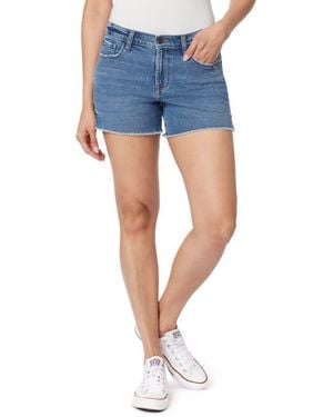Kensie Rivet Frayed Hem Denim Shorts - Blue