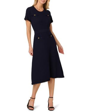 Adrianna Papell Short Sleeve Waffle Knit Midi Sweater Dress - Blue