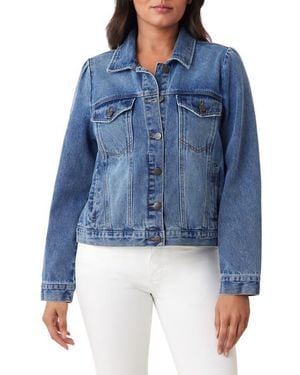 Kensie Puff Sleeve Crop Denim Jacket - Blue