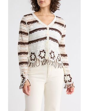 Forgotten Grace Floral Open Knit Button-Up Sweater - Multicolor