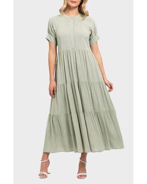AUGUST SKY Tiered Midi Dress - Green