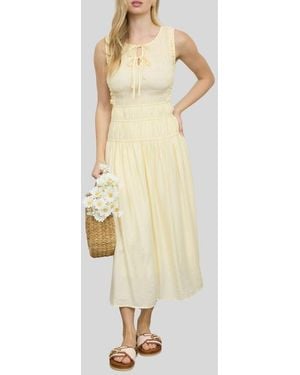 beige smock dresses Cotton Linen Pleated Long Smock Dress main image 1