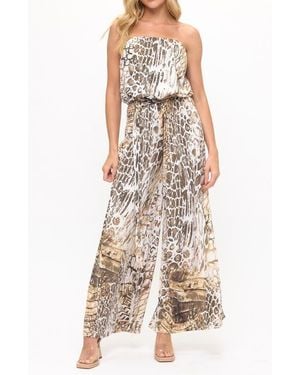 O.L. Printed Strapless Wide Leg Jumpsuit - Natural