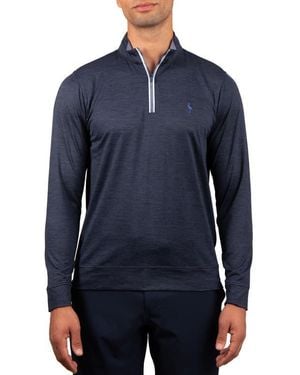 Tailorbyrd Solid Mesh Quarter Zip Sweater - Blue