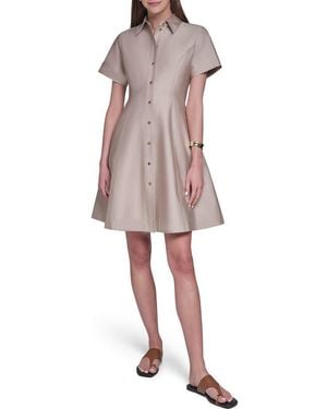 Halston Short Sleeve Stretch Cotton Shirtdress - Pink