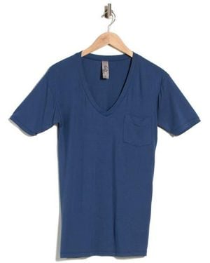 Go Couture V-Neck Pocket T-Shirt - Blue
