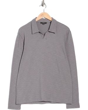 Vince Johnny Collar Long Sleeve Knit Top - Gray