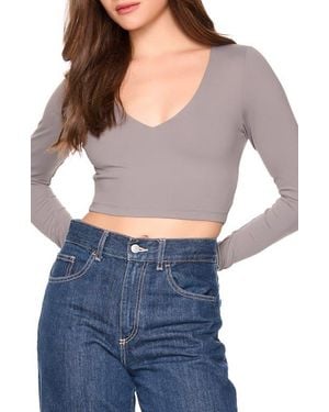 Susana Monaco Long Sleeve V-Neck Crop Top - Blue