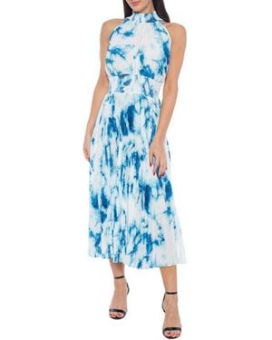 Marina Tie Dye Pleated Midi Dress - Blue