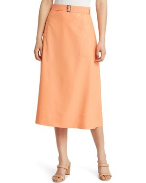 Misook Belted Patch Pocket A-Line Midi Skirt - Orange