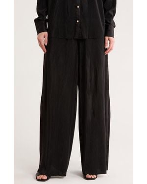 Gemma Jane Plissé Charmeuse Pull-On Pants - Black
