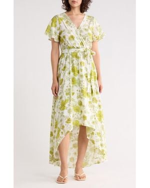 WEST K Faux Wrap High Low Dress - Green