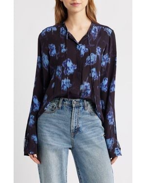 Rag & Bone Arden Pleated Print Top - Blue