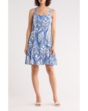 Ellen Tracy Dot Lace Trim Minidress - Blue